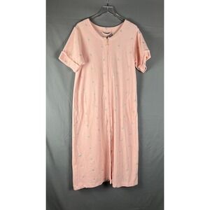 Delicates Nightgown Women M Light Pink Butterfly Embroidered Full Zip Sleep Wear